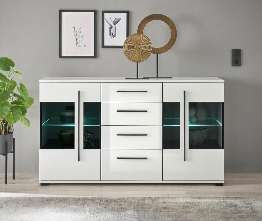 INOSIGN Dressoir Cantara moderne kast commode in Eiken Evoke of wit zwarte stanggreep voldoende opbergruimte veelzijdig inzetbaar - Foto 3