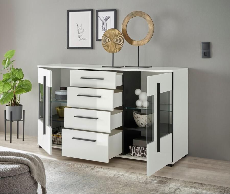 INOSIGN Dressoir Cantara moderne kast commode in Eiken Evoke of wit zwarte stanggreep voldoende opbergruimte veelzijdig inzetbaar - Foto 4