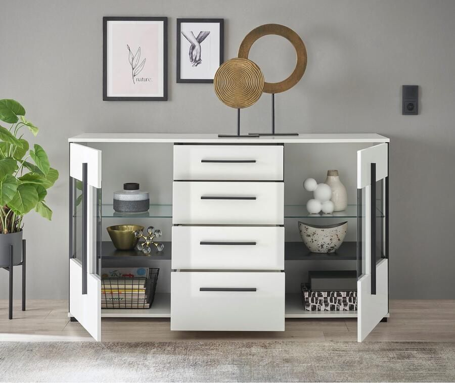 INOSIGN Dressoir Cantara moderne kast commode in Eiken Evoke of wit zwarte stanggreep voldoende opbergruimte veelzijdig inzetbaar - Foto 5