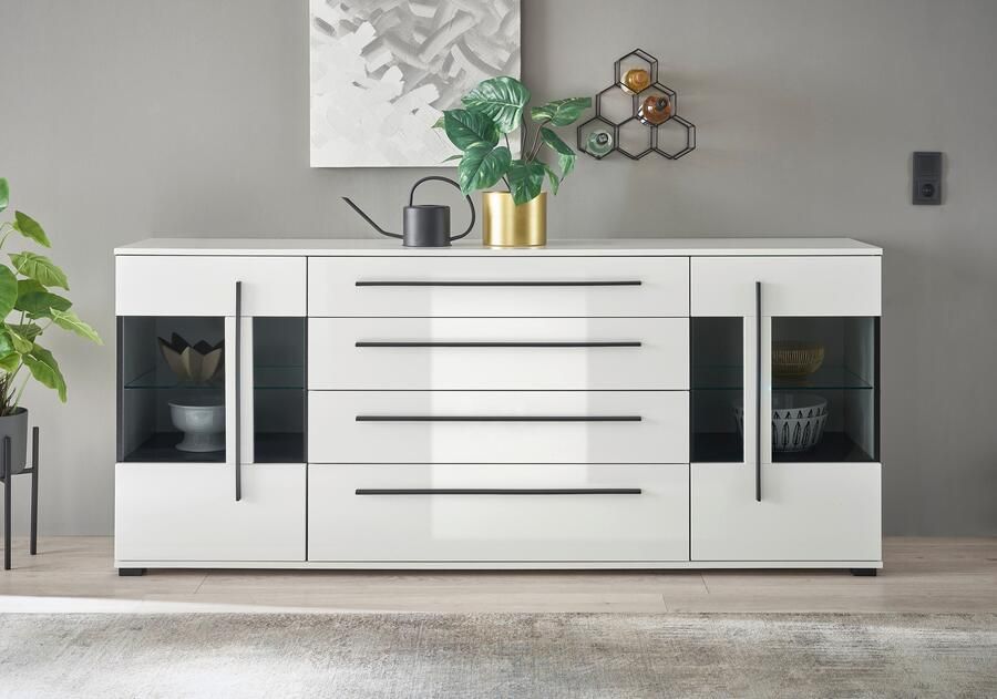 INOSIGN Dressoir Cantara moderne kast commode in Eiken Evoke of wit zwarte stanggreep voldoende opbergruimte veelzijdig inzetbaar - Foto 12
