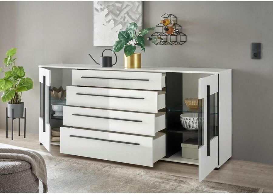 INOSIGN Dressoir Cantara moderne kast commode in Eiken Evoke of wit zwarte stanggreep voldoende opbergruimte veelzijdig inzetbaar - Foto 6
