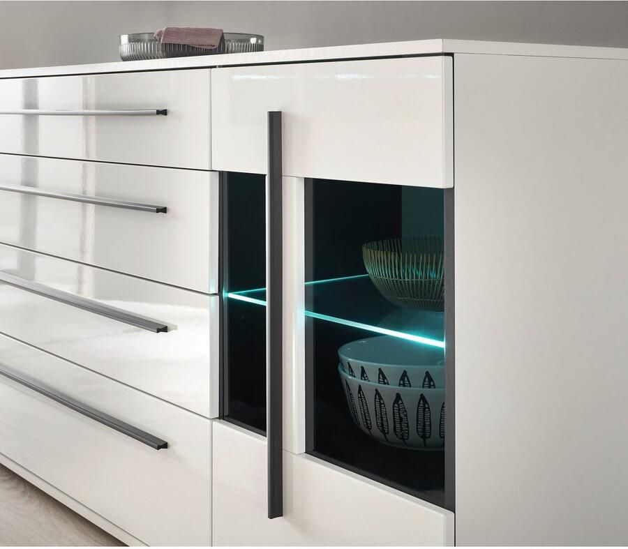 INOSIGN Dressoir Cantara moderne kast commode in Eiken Evoke of wit zwarte stanggreep voldoende opbergruimte veelzijdig inzetbaar