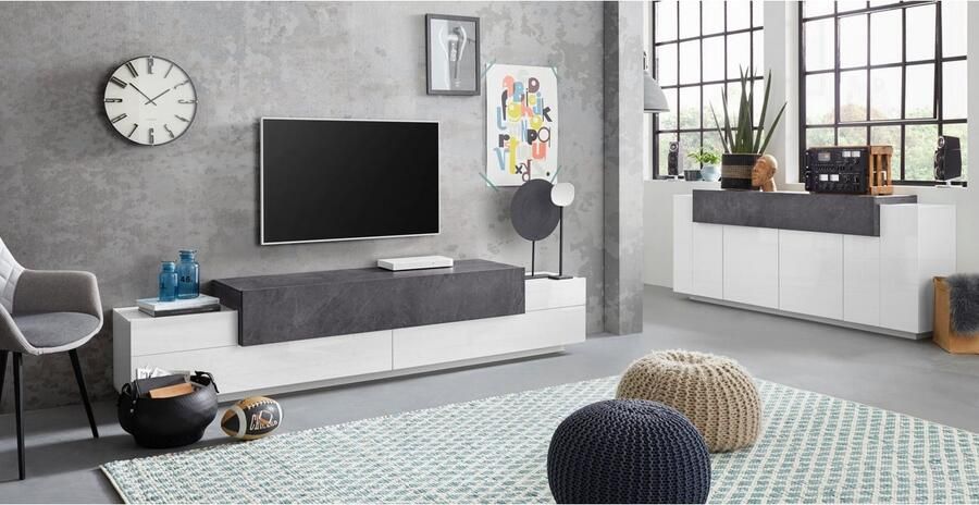 INOSIGN Dressoir Coro commode kast buffet greeploos met legplanken 1 klep 4 deuren dubbele diepte bxdxh 200x45x85 6 cm - Foto 6