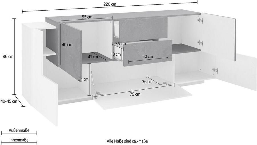 INOSIGN Dressoir Coro commode kast buffet greeploos met legplanken - Foto 5