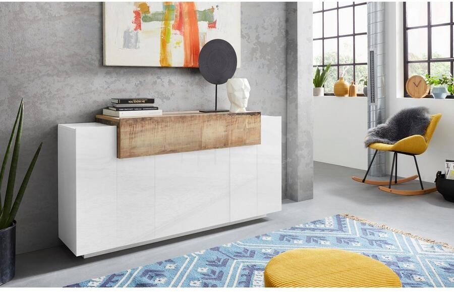 INOSIGN Dressoir Coro commode kast buffet greeploos met legplanken met 1 klep 3 deuren dubbele diepte bxdxh 160x45x85 6 cm - Foto 4