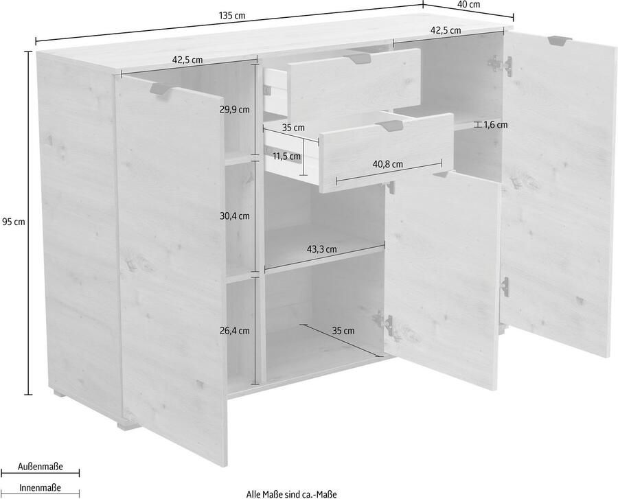 INOSIGN Dressoir Duero Commode met 2 lades Breedte 135 cm - Foto 3