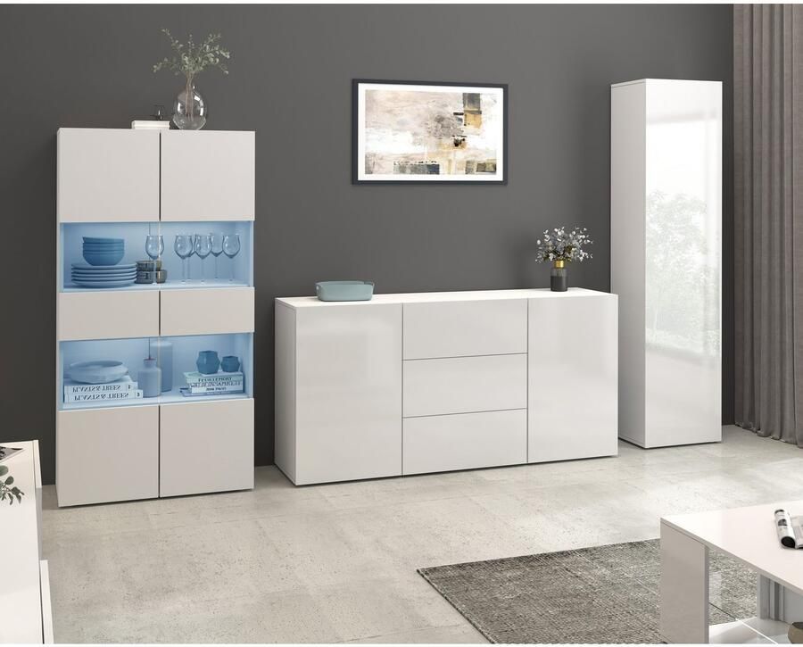 INOSIGN Dressoir Egypt Ladekast Kast Buffet greeploos 2 deuren 3 lades volledig hoogglans gelakt breedte 160 - Foto 11