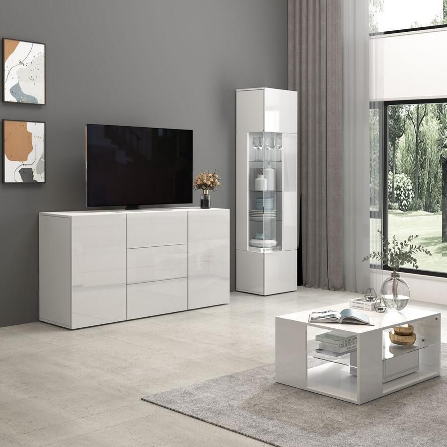 INOSIGN Dressoir Egypt Ladekast Kast Buffet greeploos 2 deuren 3 lades volledig hoogglans gelakt breedte 160