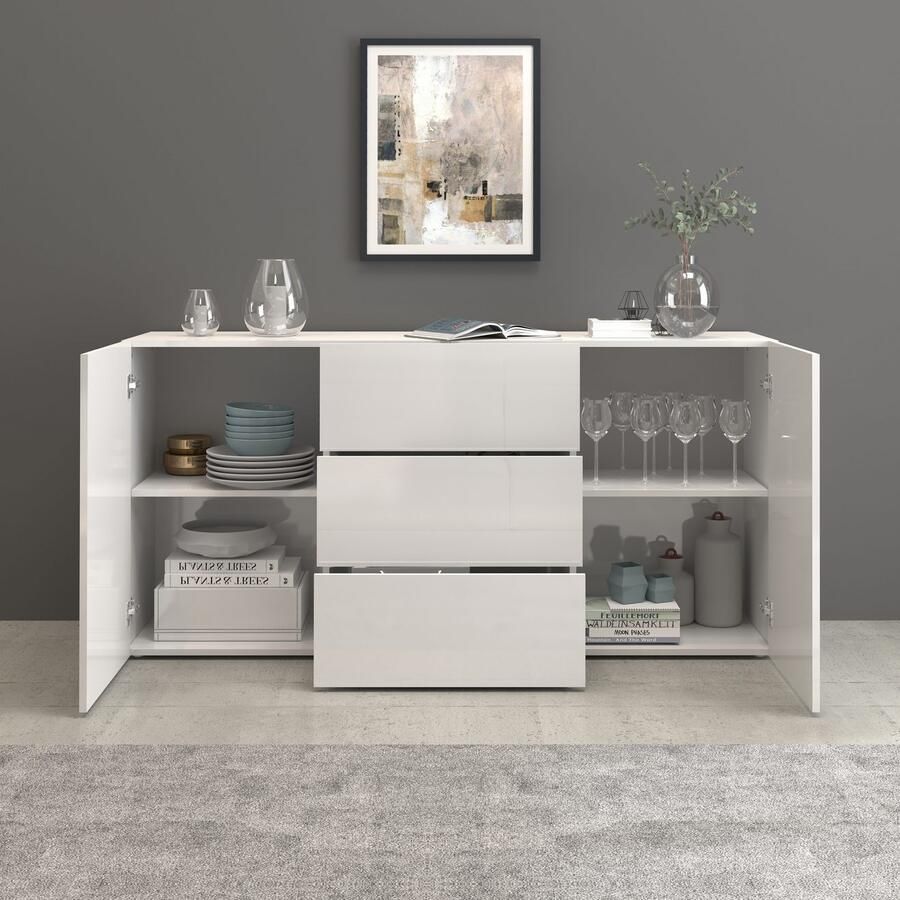 INOSIGN Dressoir Egypt Ladekast Kast Buffet greeploos 2 deuren 3 lades volledig hoogglans gelakt breedte 160 - Foto 2