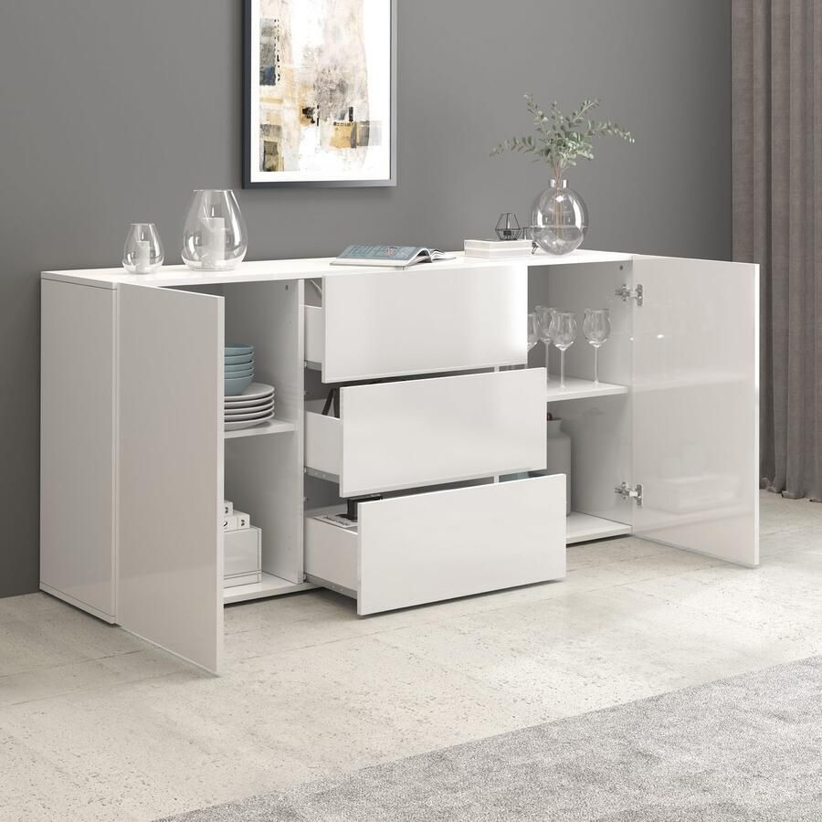 INOSIGN Dressoir Egypt Ladekast Kast Buffet greeploos 2 deuren 3 lades volledig hoogglans gelakt breedte 160 - Foto 3