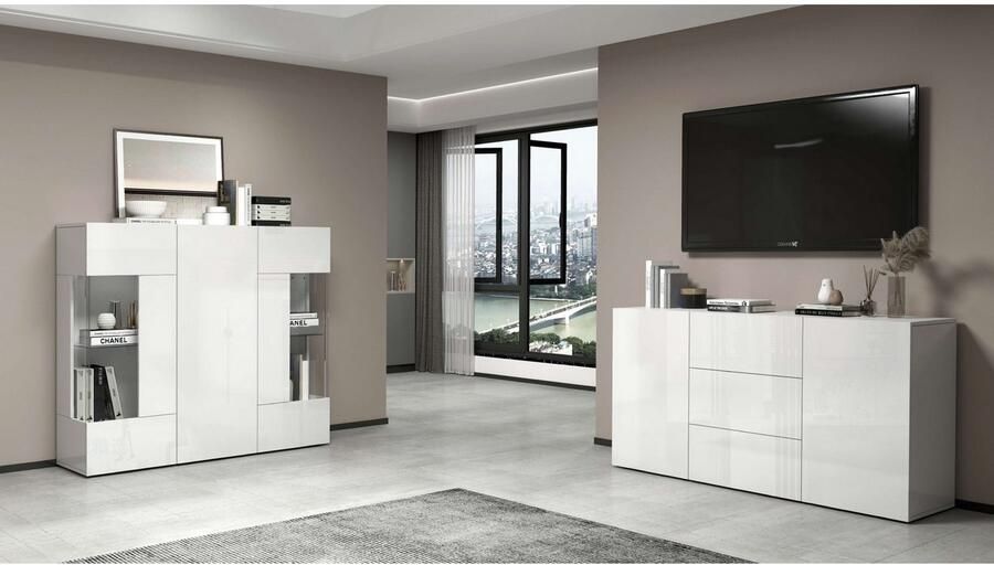 INOSIGN Dressoir Egypt Ladekast Kast Buffet greeploos 2 deuren 3 lades volledig hoogglans gelakt breedte 160 - Foto 16