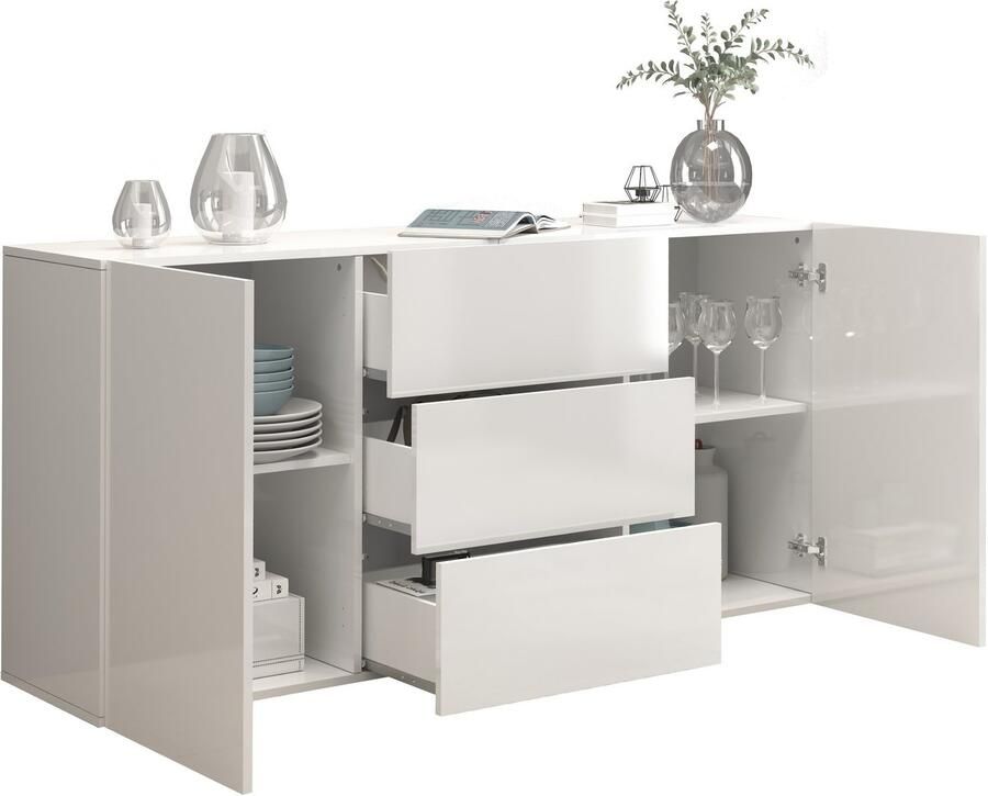 INOSIGN Dressoir Egypt Ladekast Kast Buffet greeploos 2 deuren 3 lades volledig hoogglans gelakt breedte 160 - Foto 12