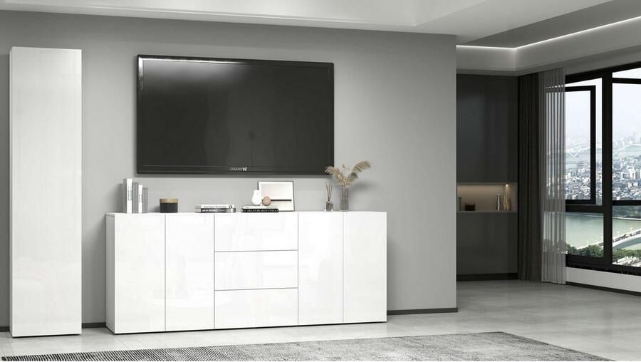 INOSIGN Dressoir Egypt Ladekast Kast Buffet greeploos 4 deuren 3 lades met push-to-open functie hoogglans breedte 200 - Foto 13