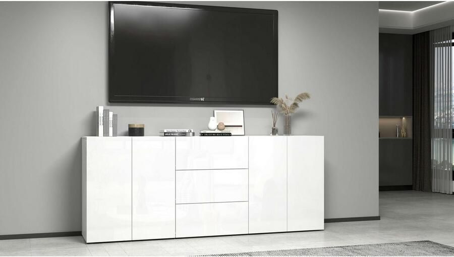 INOSIGN Dressoir Egypt Ladekast Kast Buffet greeploos 4 deuren 3 lades met push-to-open functie hoogglans breedte 200 - Foto 10