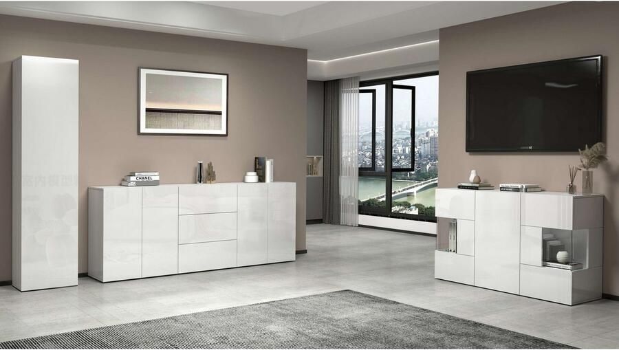 INOSIGN Dressoir Egypt Ladekast Kast Buffet greeploos 4 deuren 3 lades met push-to-open functie hoogglans breedte 200 - Foto 11