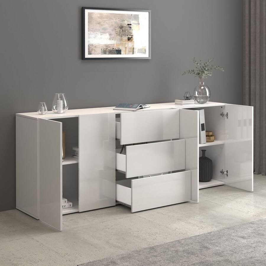 INOSIGN Dressoir Egypt Ladekast Kast Buffet greeploos 4 deuren 3 lades met push-to-open functie hoogglans breedte 200