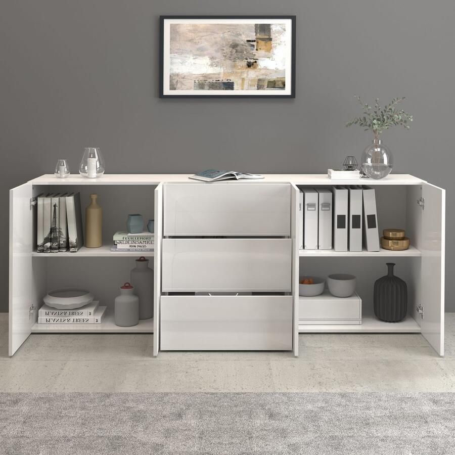 INOSIGN Dressoir Egypt Ladekast Kast Buffet greeploos 4 deuren 3 lades met push-to-open functie hoogglans breedte 200 - Foto 2