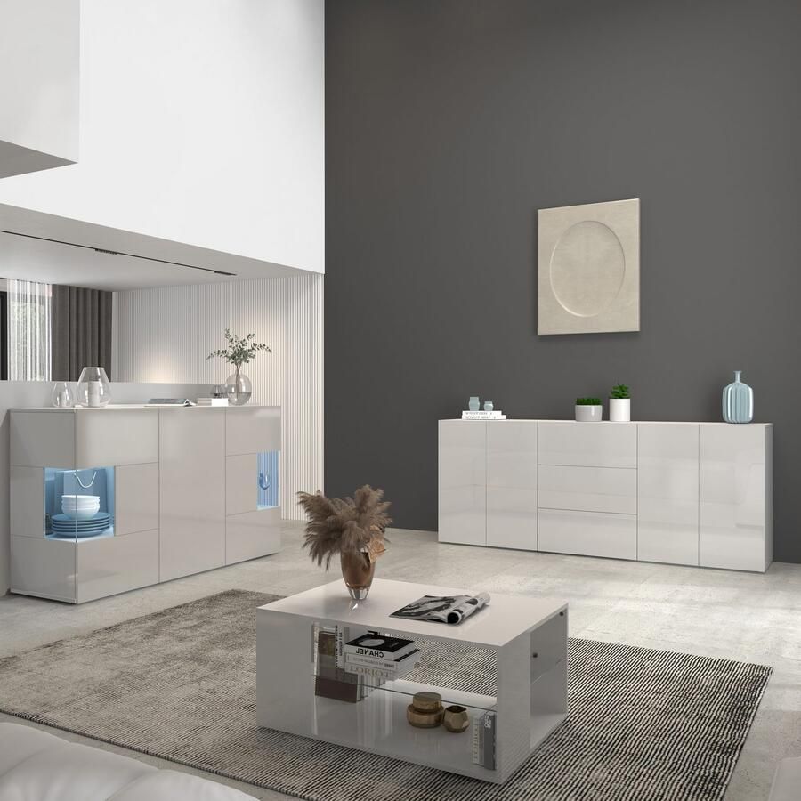 INOSIGN Dressoir Egypt Ladekast Kast Buffet greeploos 4 deuren 3 lades met push-to-open functie hoogglans breedte 200 - Foto 3