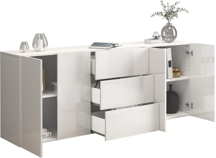 INOSIGN Dressoir Egypt Ladekast Kast Buffet greeploos 4 deuren 3 lades met push-to-open functie hoogglans breedte 200 - Foto 8