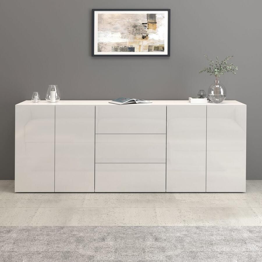 INOSIGN Dressoir Egypt Ladekast Kast Buffet greeploos 4 deuren 3 lades met push-to-open functie hoogglans breedte 200 - Foto 6