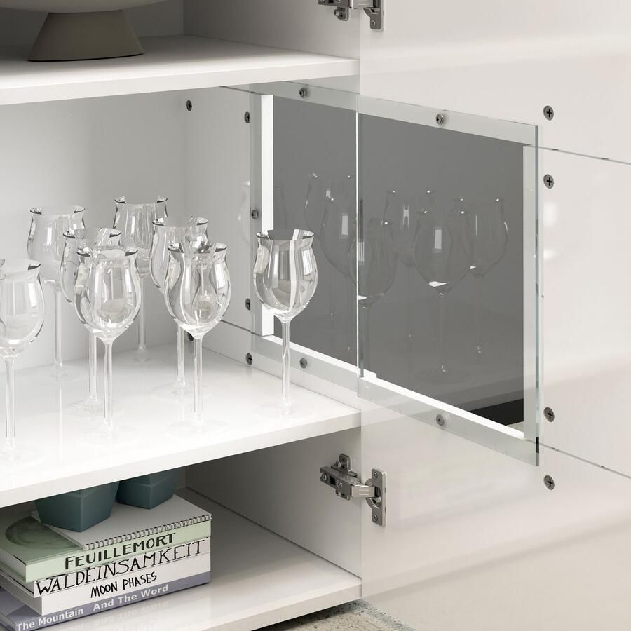 INOSIGN Dressoir Egypte Ladekast Kast Buffet Vitrine greeploos 3 deuren waarvan 2 met glaselement volledig hoogglans gelakt breedte 135