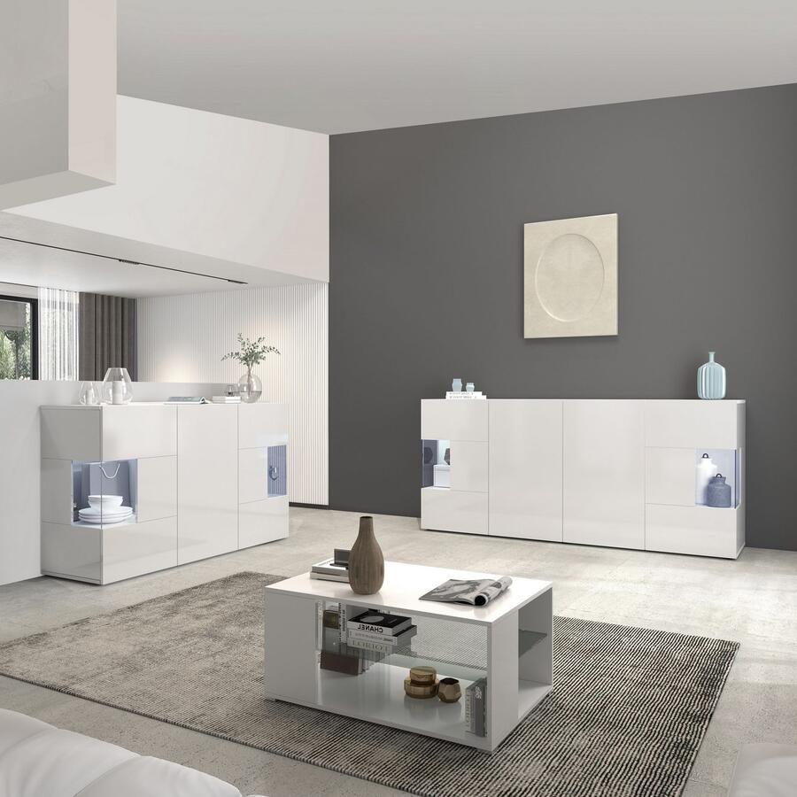 INOSIGN Dressoir Egypte Ladekast Kast Buffet Vitrine greeploos 3 deuren waarvan 2 met glaselement volledig hoogglans gelakt breedte 135 - Foto 4