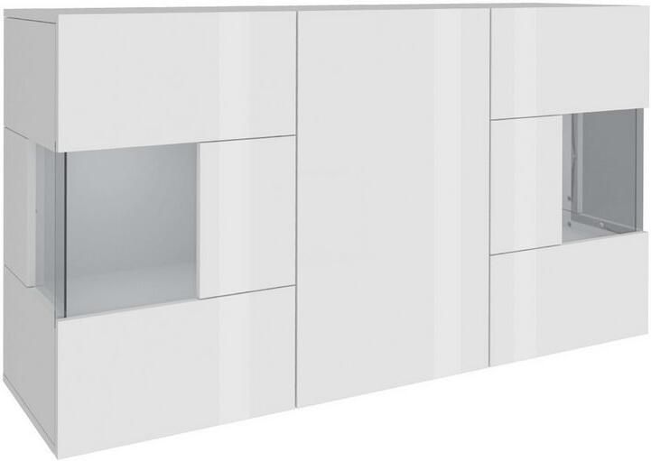 INOSIGN Dressoir Egypte Ladekast Kast Buffet Vitrine greeploos 3 deuren waarvan 2 met glaselement volledig hoogglans gelakt breedte 135 - Foto 17