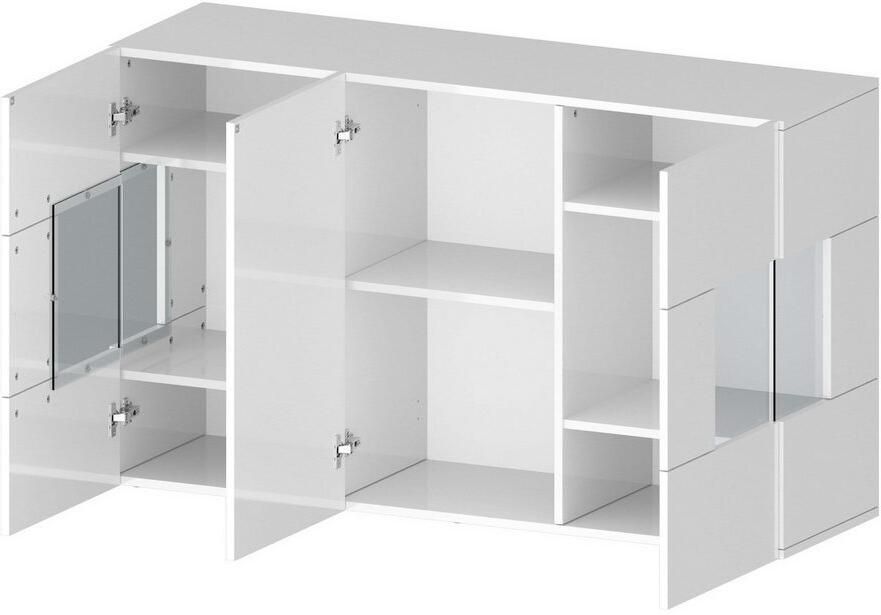 INOSIGN Dressoir Egypte Ladekast Kast Buffet Vitrine greeploos 3 deuren waarvan 2 met glaselement volledig hoogglans gelakt breedte 135 - Foto 13