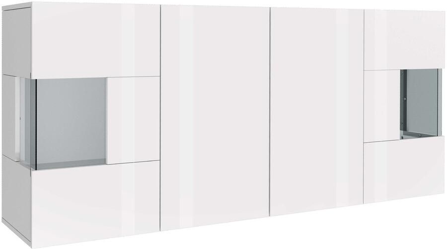 INOSIGN Dressoir Egypte Ladekast Kast Buffet Vitrine greeploos 4 deuren waarvan 2 met glas inzet compleet hoogglans gelakt breedte 180 - Foto 16