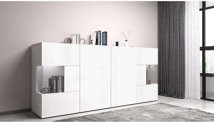 INOSIGN Dressoir Egypte Ladekast Kast Buffet Vitrine greeploos 4 deuren waarvan 2 met glas inzet compleet hoogglans gelakt breedte 180 - Foto 11