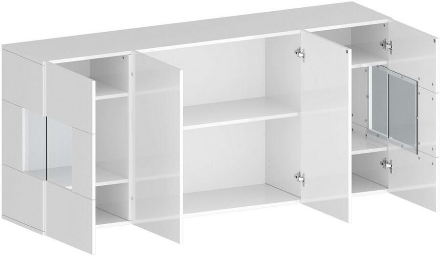 INOSIGN Dressoir Egypte Ladekast Kast Buffet Vitrine greeploos 4 deuren waarvan 2 met glas inzet compleet hoogglans gelakt breedte 180 - Foto 10