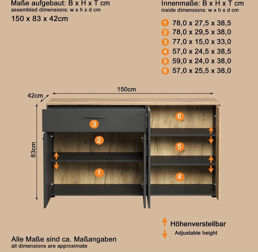 INOSIGN Dressoir Estepona Commode Akoestisch paneel-look Breedte 150 cm (1 stuk) - Foto 7