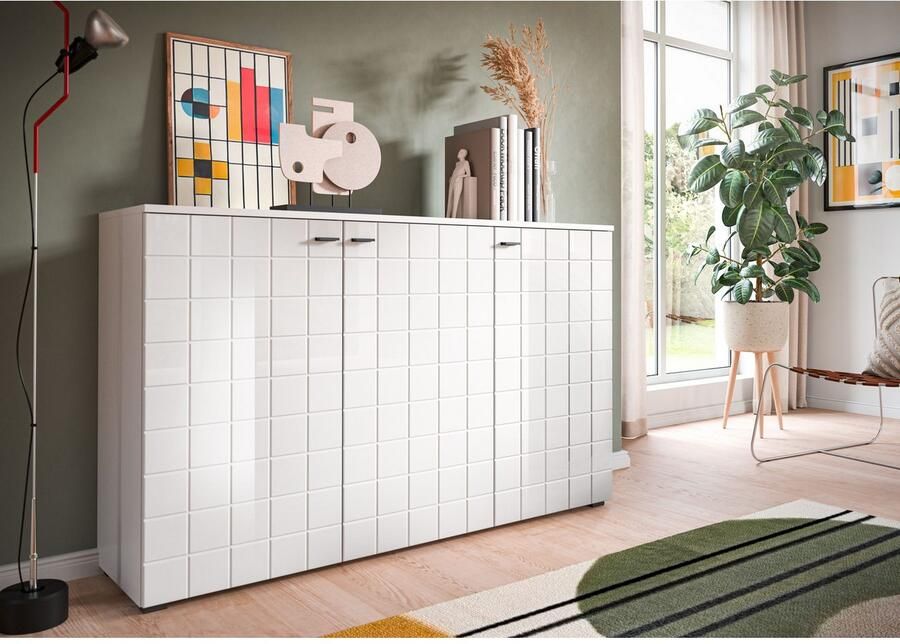 INOSIGN Dressoir Gora breedte 138 cm gefreesde front in wafelstructuur hoogglans