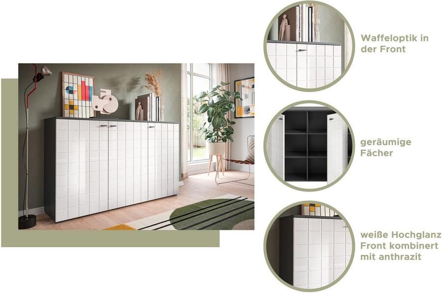 INOSIGN Dressoir Gora breedte 138 cm gefreesde front in wafelstructuur hoogglans - Foto 4