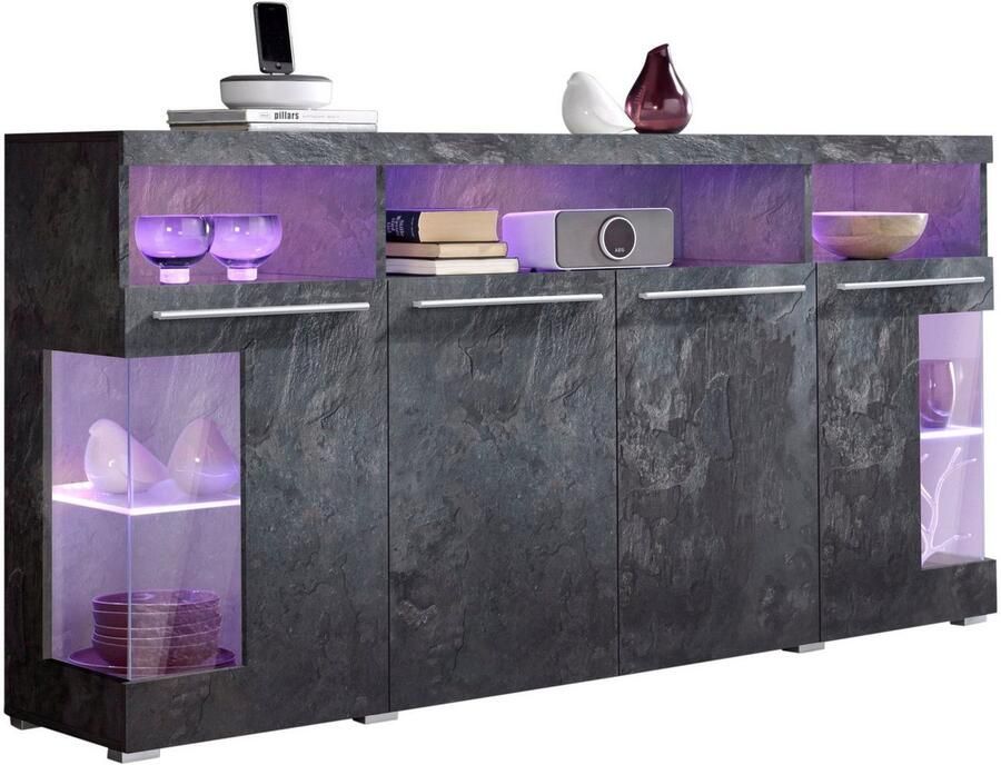 INOSIGN Dressoir India breedte 182cm stijlvolle kast met glazen deuren Kast met laden en deuren veel bergruimte planken verstelbaar zonder verlichting