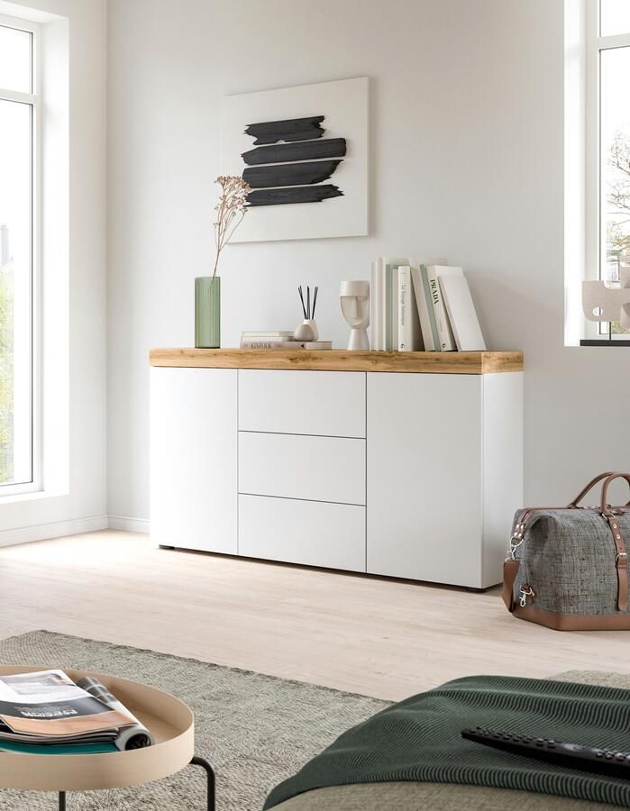 INOSIGN Dressoir Mambo Breedte 125 cm greeploze fronten 2 Deuren 3 Lades 2-kleurig deuren met push-to-open greeploze fronten buffetkast kast - Foto 7