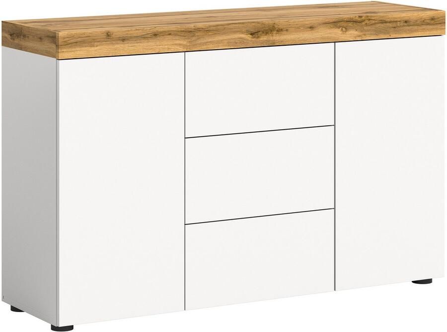 INOSIGN Dressoir Mambo Breedte 125 cm greeploze fronten 2 Deuren 3 Lades 2-kleurig deuren met push-to-open greeploze fronten buffetkast kast