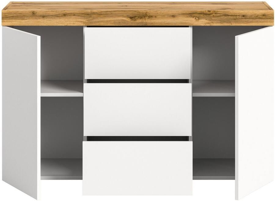 INOSIGN Dressoir Mambo Breedte 125 cm greeploze fronten 2 Deuren 3 Lades 2-kleurig deuren met push-to-open greeploze fronten buffetkast kast - Foto 2