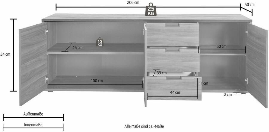 INOSIGN Dressoir Palma Breedte 206 cm