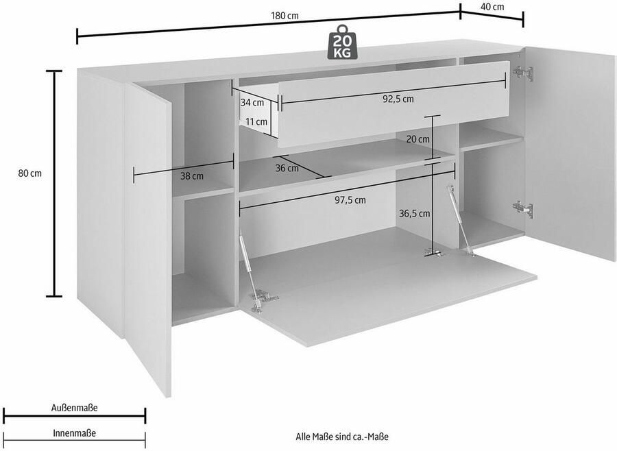 INOSIGN Dressoir Potenza Breedte 180 cm zonder verlichting