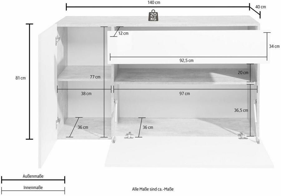 INOSIGN Dressoir Potenza kast 1x deur 1x klep 1x lade breedte 140 cm zonder verlichting