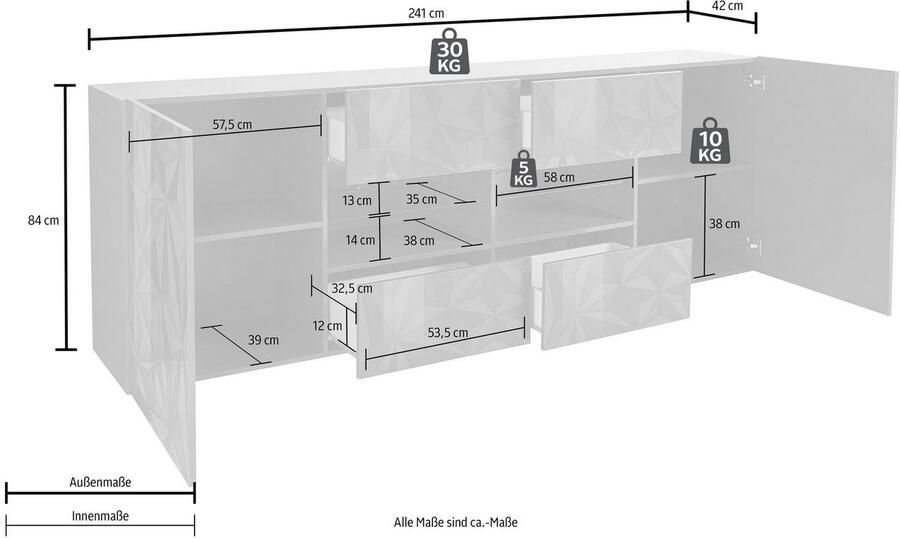 INOSIGN Dressoir Prisma Breedte 241 dressoir 2 deuren 4 lades dressoir