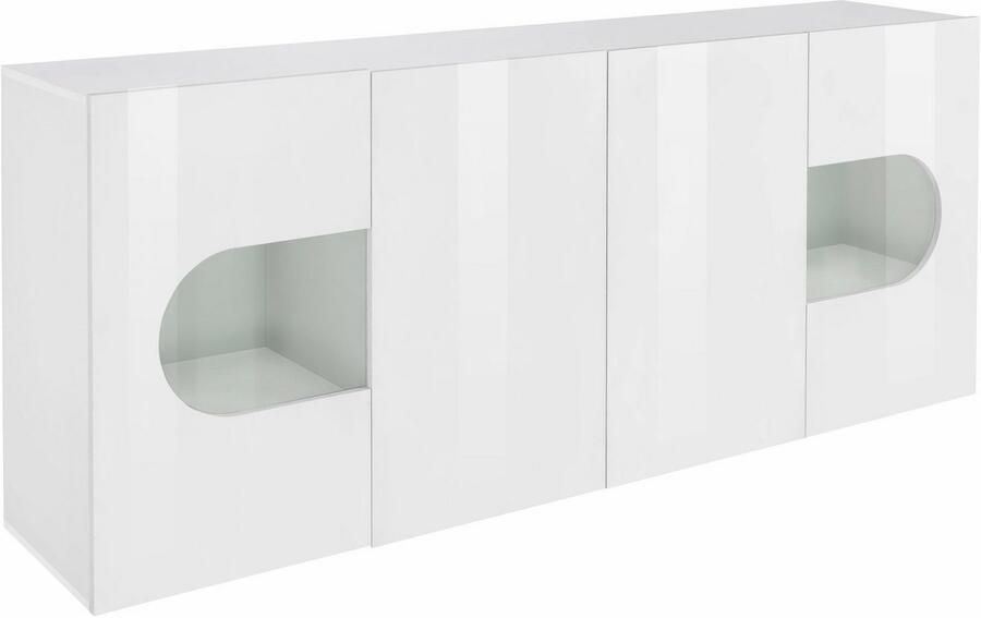 INOSIGN Dressoir Real vitrinekast commode kast volledig hoogglans gelakt met 4 deuren waarvan 2 glazen deuren zonder handgreep breedte 200 - Foto 3