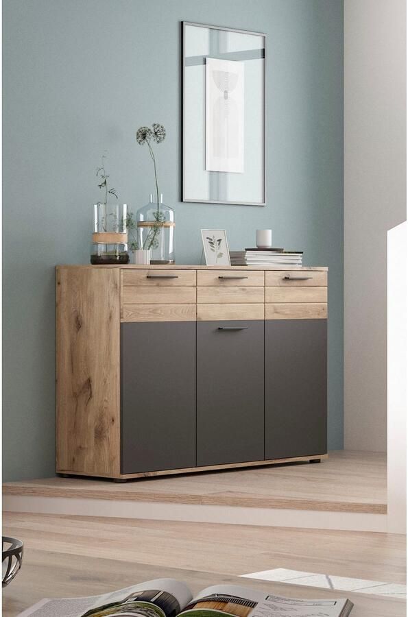 INOSIGN Dressoir Riga Breedte 120 cm 3 Deuren 1 Lade 5 Planken 8 Vakken hoogwaardige groeffrezen met softclose commode dressoir kast - Foto 7