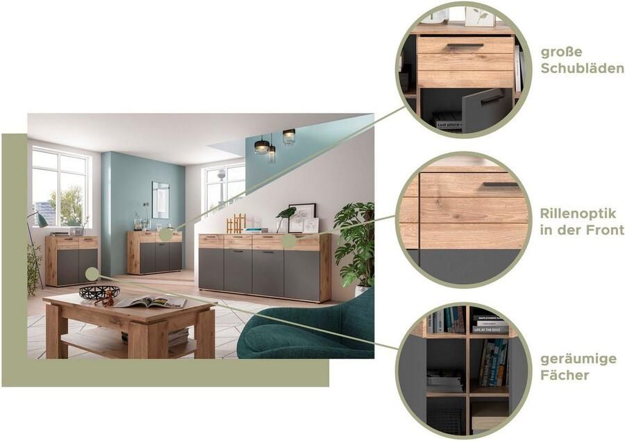 INOSIGN Dressoir Riga Breedte 180 cm 4 Deuren 2 Lades 6 Planken 10 Vakken hoogwaardige groeffrezen met softclose commode dressoir kast - Foto 6
