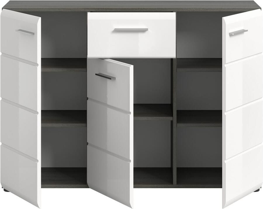 INOSIGN Dressoir Rumba Breedte 120cm in Rookzilverkleur nabootsing Wit Hoogglans - Foto 2