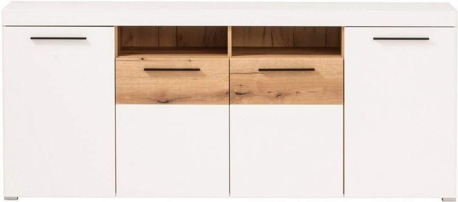 INOSIGN Dressoir Salerno moderne kast Highboard in Wit met Eik Evoke Decor Metalen handgrepen voldoende opbergruimte veelzijdig inzetbaar 205 cm breed - Foto 7