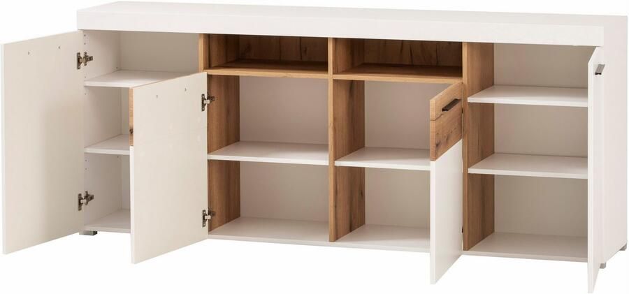 INOSIGN Dressoir Salerno moderne kast Highboard in Wit met Eik Evoke Decor Metalen handgrepen voldoende opbergruimte veelzijdig inzetbaar 205 cm breed - Foto 6