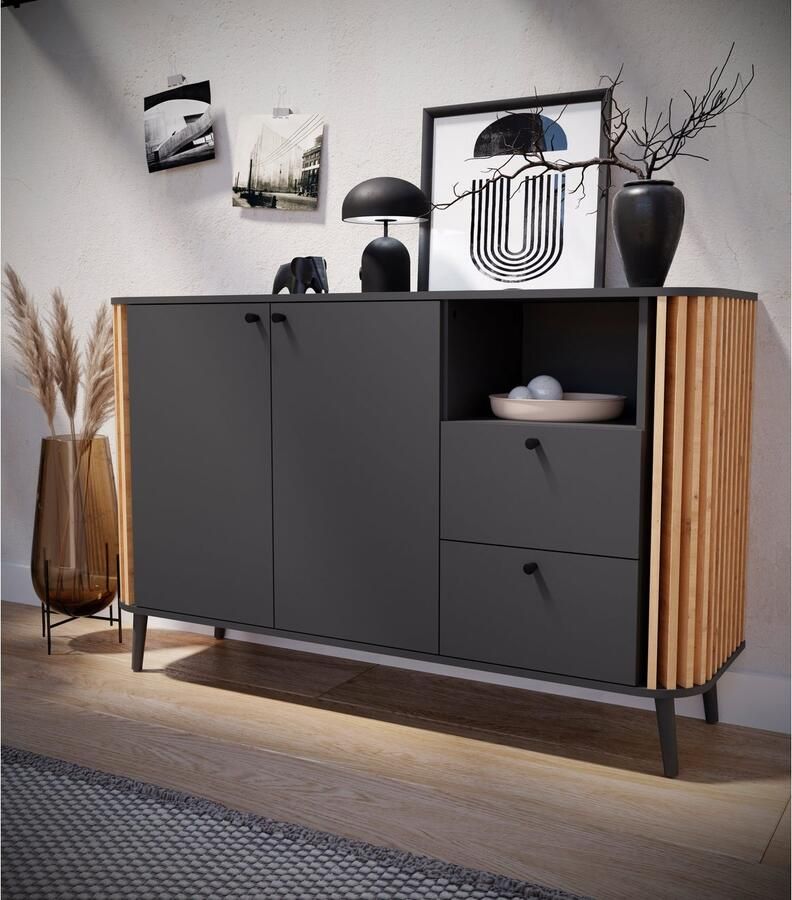 INOSIGN Dressoir Stavanger Breedte 138 cm Paneel-stokjes-uitstraling 2 Lades 2 Deuren (1 stuk) - Foto 2