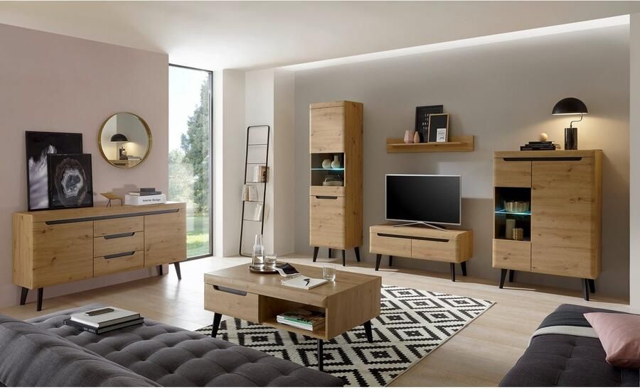 INOSIGN Wandmeubel Torge wandmeubel kastwand mediawand woonkamer-set bevat 2 vitrines 1 lowboard + 1 wandplank 290 cm breed (set 4 stuks) - Foto 4